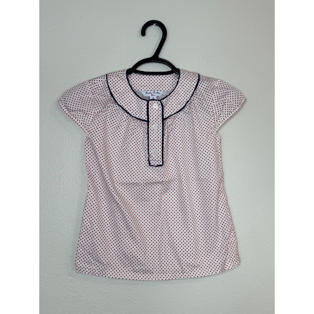 Brooks Brothers Fleece Girls Red Polka Dot Peter Pan Collar Blouse Size 8
